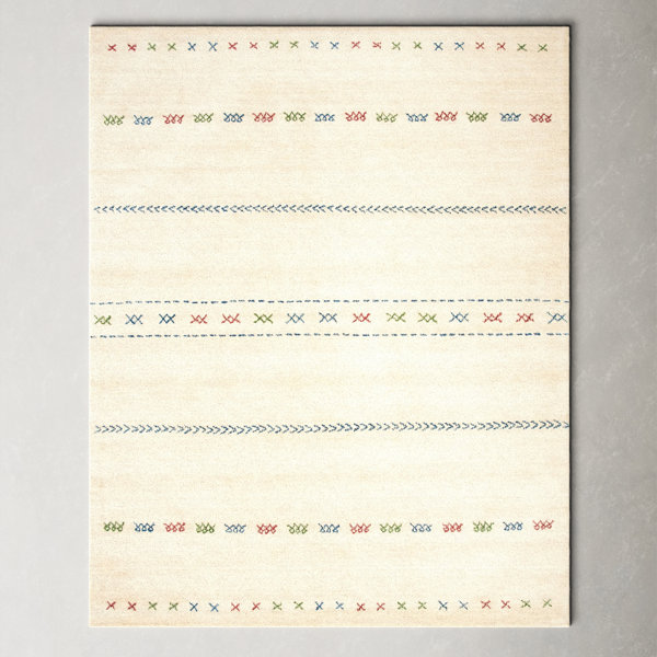 AllModern Santiago Handmade Wool Cream/Blue/Green/Red Rug & Reviews